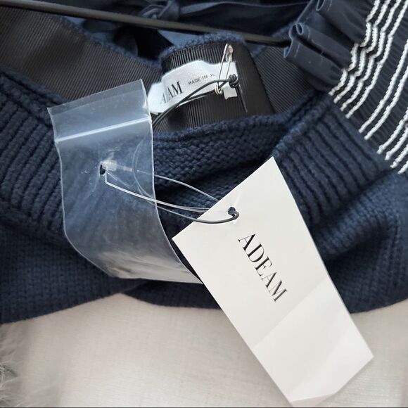 Adeam Womens Off Shoulder Smocking Sweater Navy Blue Cotton Size Extra Small - Picture 11 of 13